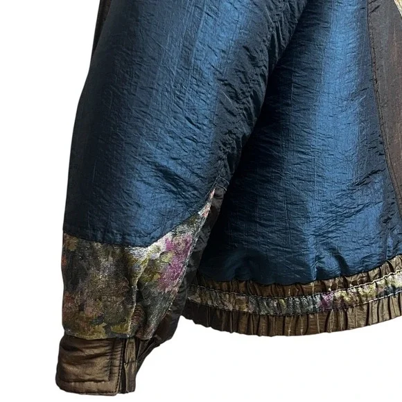 VTG 90's Braetan Patchwork Floral Ski Jacket SZ Large Metallic Turquoise Brown - Picture 8 of 12